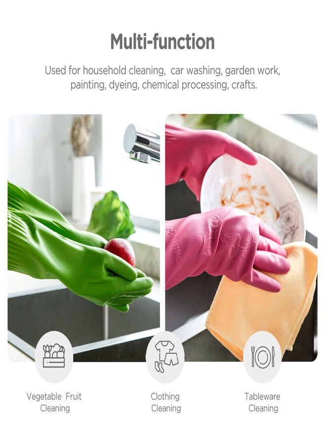 IUCGE Dishwashing gloves 2 Pairs for kitchen,Rubber cleaning gloves,Long dish gloves reuseable.(Medium,Green+Pink) - Image 2